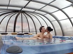 OLD4K. Sex of brunette and old dad finishes with facial...