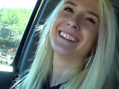 Horny Skinny Blonde gets cum in mouth in studio