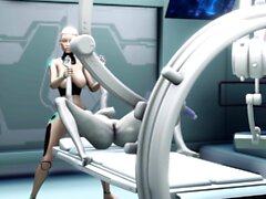 Alien lesbian sex in sci-fi lab Android plays with alien