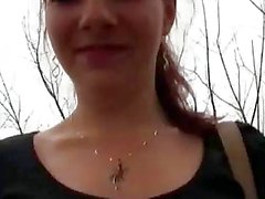 European amateur babe flashed and fucked in public