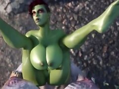 Muscular Curvy Churhore Orc y la enorme polla de Futanari Giant