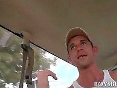 Straight dude gets dick gay sucked on the sex bus back seat