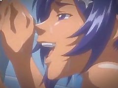 Anime chick jerking a cock with her boobs