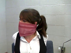 Panty bondage, knotted silk scarf gag