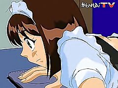 Hentai горничной получает связана с кабелями компьютера