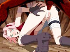 L'anime bébé Sakura Haruno c'est sur ses mains et de à genoux se faire ramoner