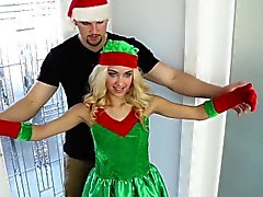 Little cute sexy blonde chick dressed on a elf costume Uma