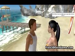 Astuto 3D dibujos animados brunette chicas se la follan por la playa