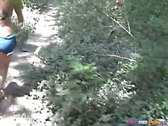 Tania has a doggystyle quickie in the forest