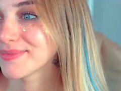 Lucky is a hot blonde teen who has big boobs and