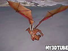 Pelirrojo 3D pone duro jodido por un dragón con cuernos