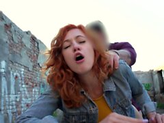 Public Agent Sexy redhead waitress sucks cock