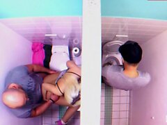 HornyHostel - Belleza rubia se la follan en el baño